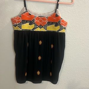 THML Anthropologie Women Sz Medium Aztec tank Top Embroidered Bohemian Blouse